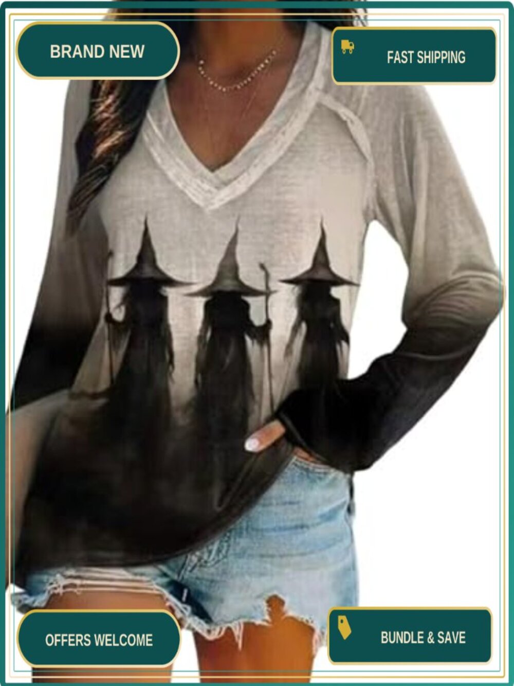 Witches Gather Shirt Women Long Sleeve Pullover Floral Halloween Top